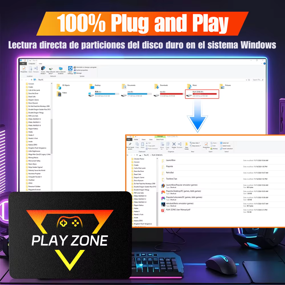 PlayZone -  Bóveda de Juegos Plug & Play de 1 TB con más de 16.000 Títulos